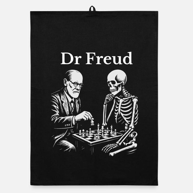 Freud Chess Duel with Skeleton Organic dish towel