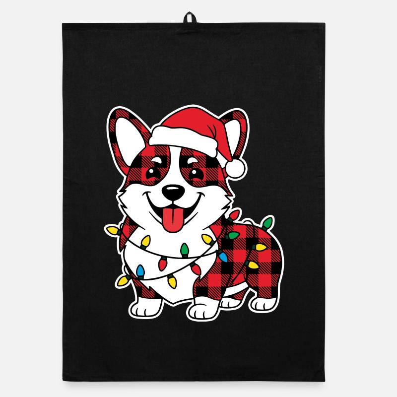 Hund Corgi Weihnachten Plaid Rot Plaid Organic Geschirrtuch