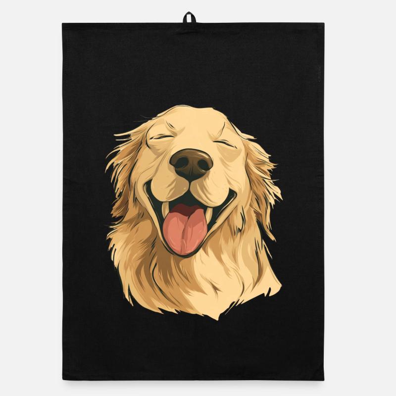 Golden Retriever souriant - Torchon bio - noir