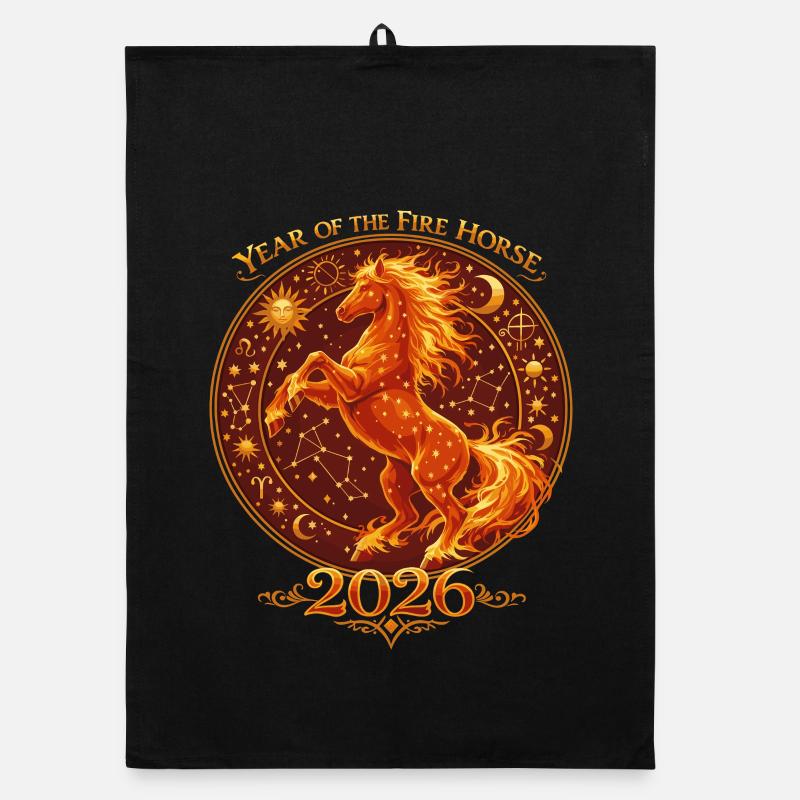 Millésime des chevaux du Nouvel An chinois 2026 - Torchon bio - noir