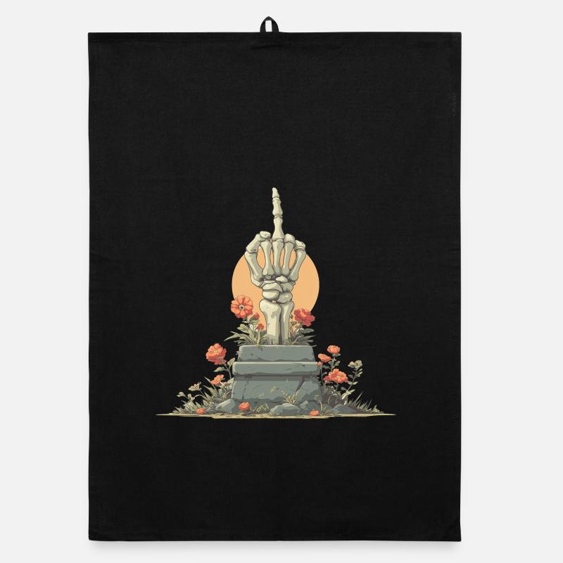 Skeleton Hand Stele with Flowers Organic dish towel