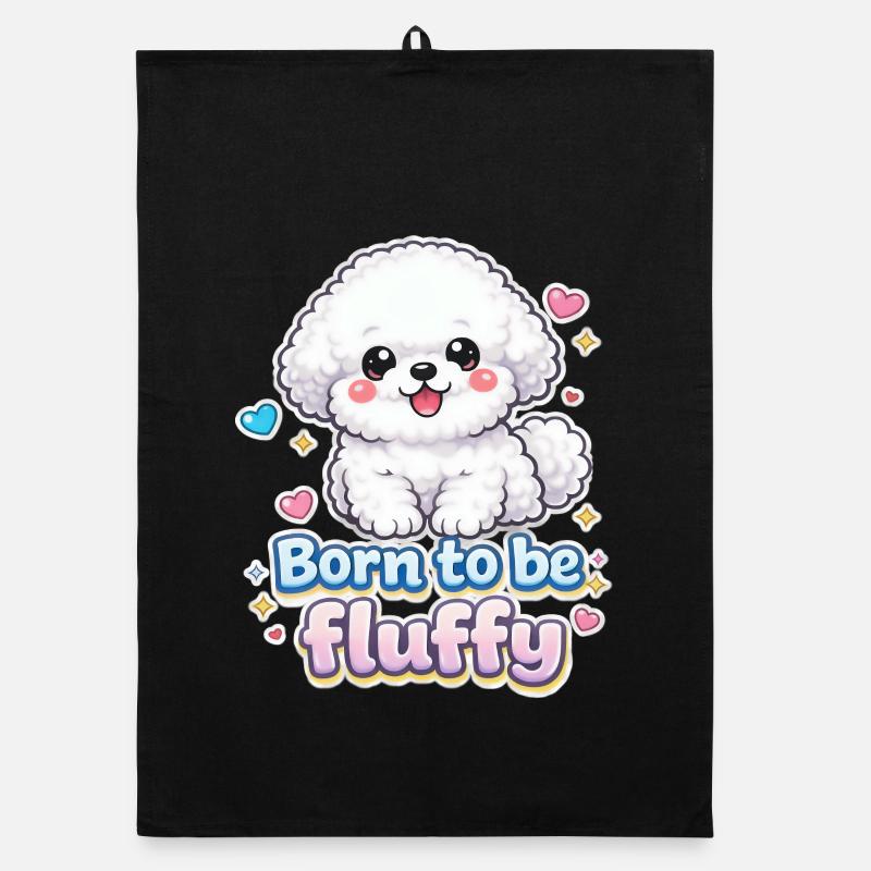 Born to be Fluffy -  niedliches Hunde Design - Organic Geschirrtuch - Schwarz