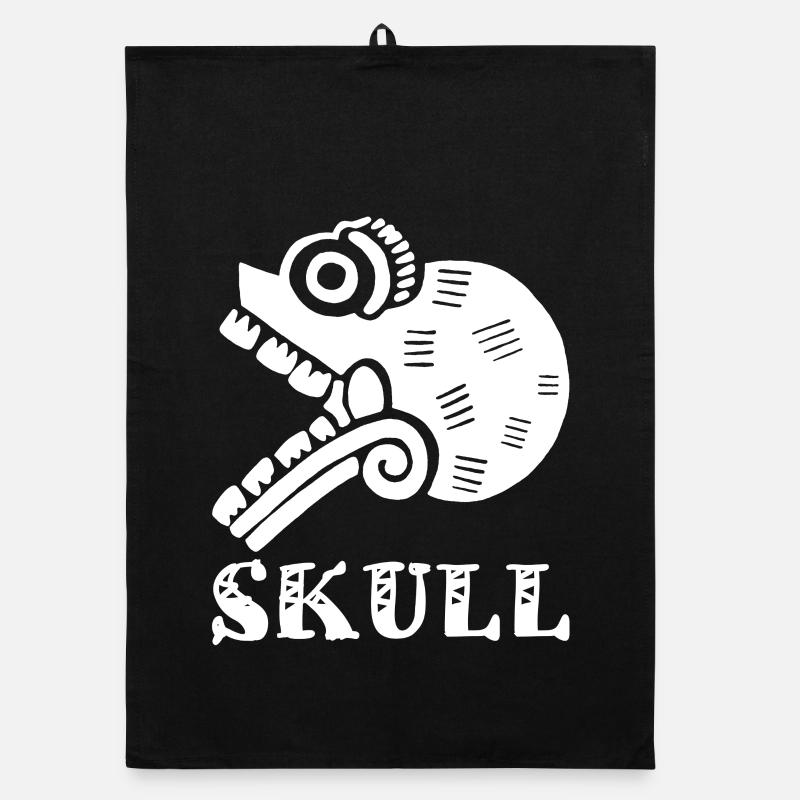 Tribal Skull (White) Organic dish towel