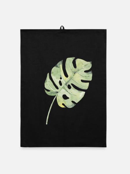 Monstera Blatt Aquarell Grün - Organic Geschirrtuch - Schwarz - Vorne