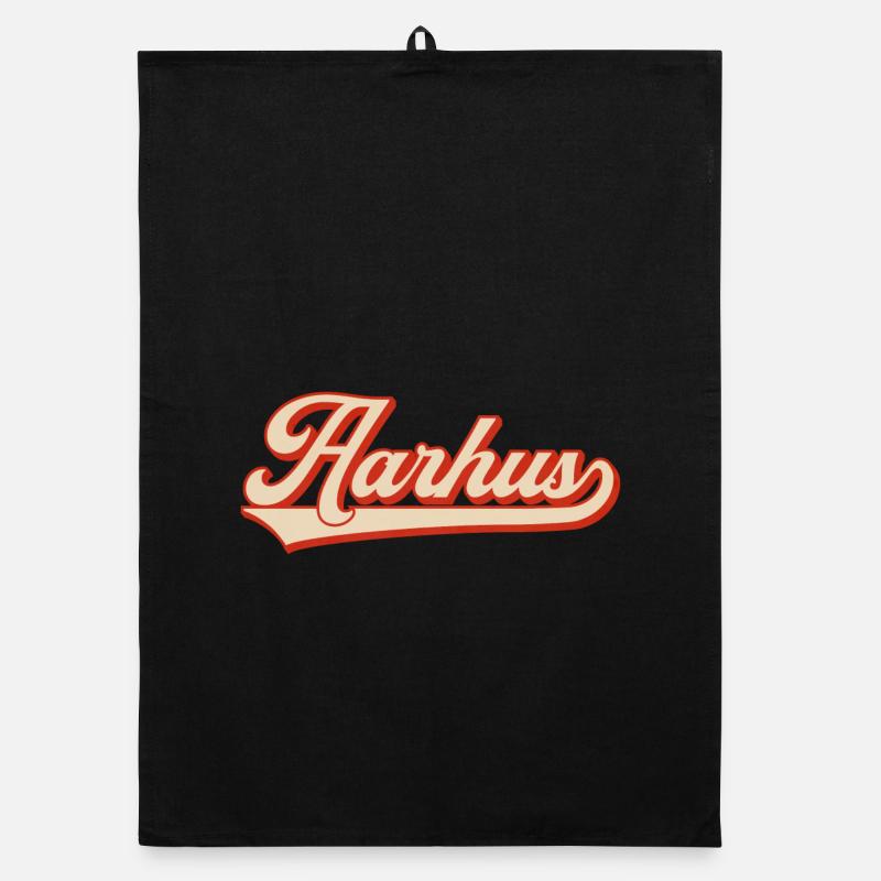 Look rétro Aarhus – Lettrage Danemark - Torchon bio - noir