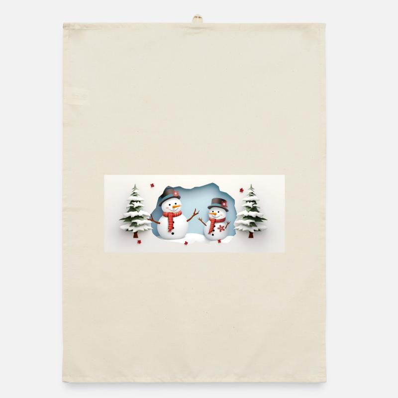 2 small snowmen Organic dish towel