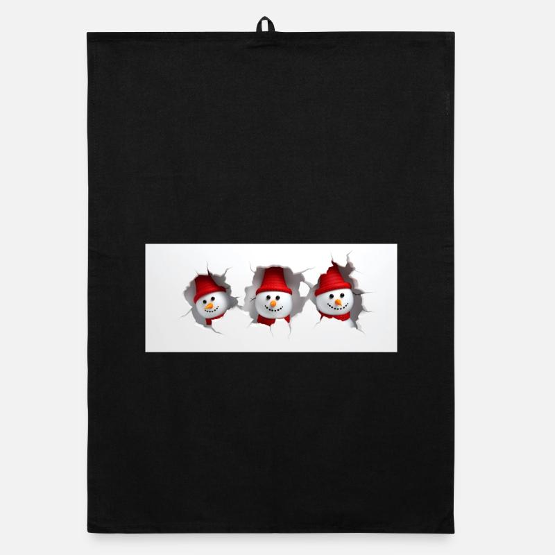 Snowman 3D - Organic dish towel - black