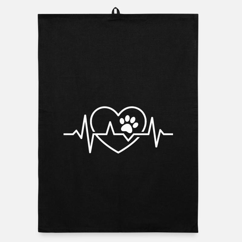 Cœur avec empreinte de patte et lignes ECG Torchon bio