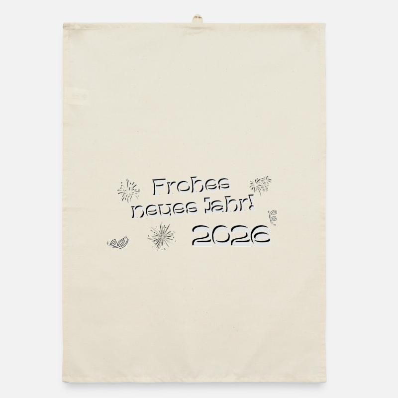 Happy New Year 2026 silver text decorative Organic dish towel
