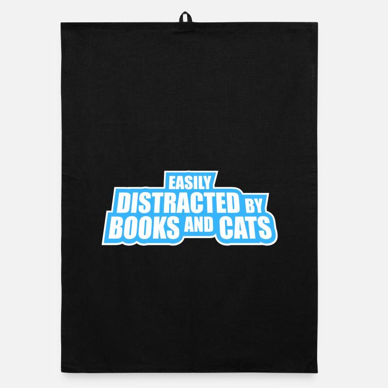 Easily Distracted By Books And Cats Cat Book Organic dish towel