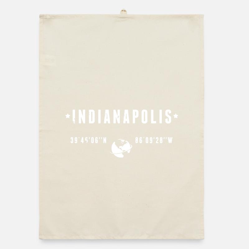 Indianapolis Indiana Coordinates Gps Globe White Organic dish towel