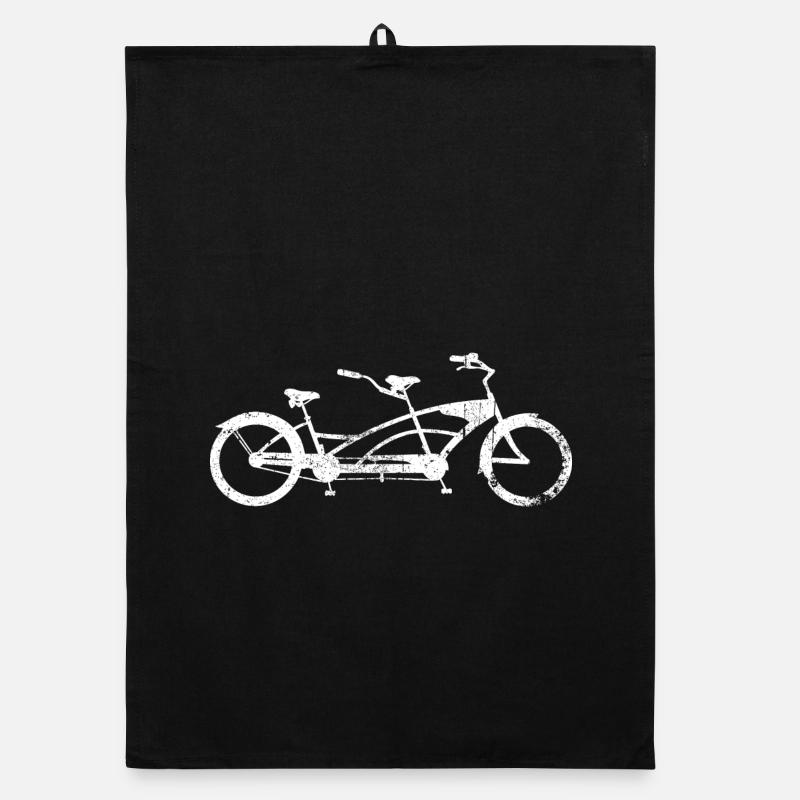 Silhouette de vélo jumelle - Torchon bio - noir