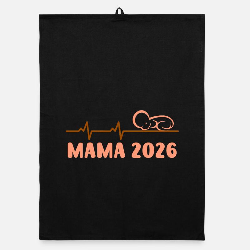 Future maman MAMA 2026 Bébé arrive Drôle - Torchon bio - noir