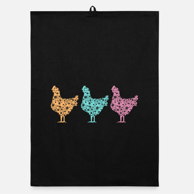 Fans de poulet - Coq - Coq - Poulet fleur - Bio - Torchon bio - noir