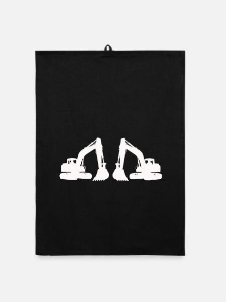 Doppel Bagger Silhouette - Organic Geschirrtuch - Schwarz - Vorne