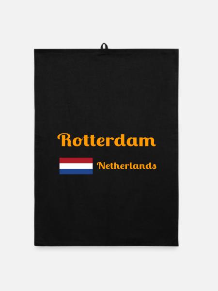 Rotterdam Netherlands- Stylish prints - Organic dish towel - black - Front