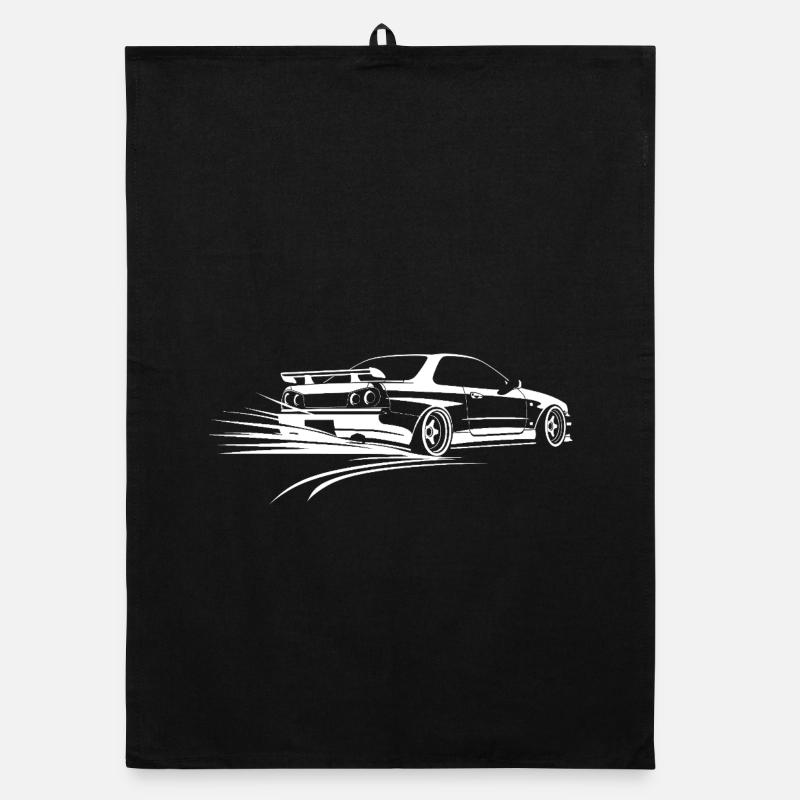 Stylized monochrome drift race car Organic dish towel