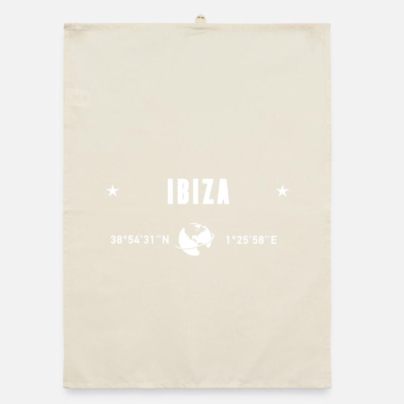 Ibiza Spain Coordinates Gps Globe White Organic dish towel