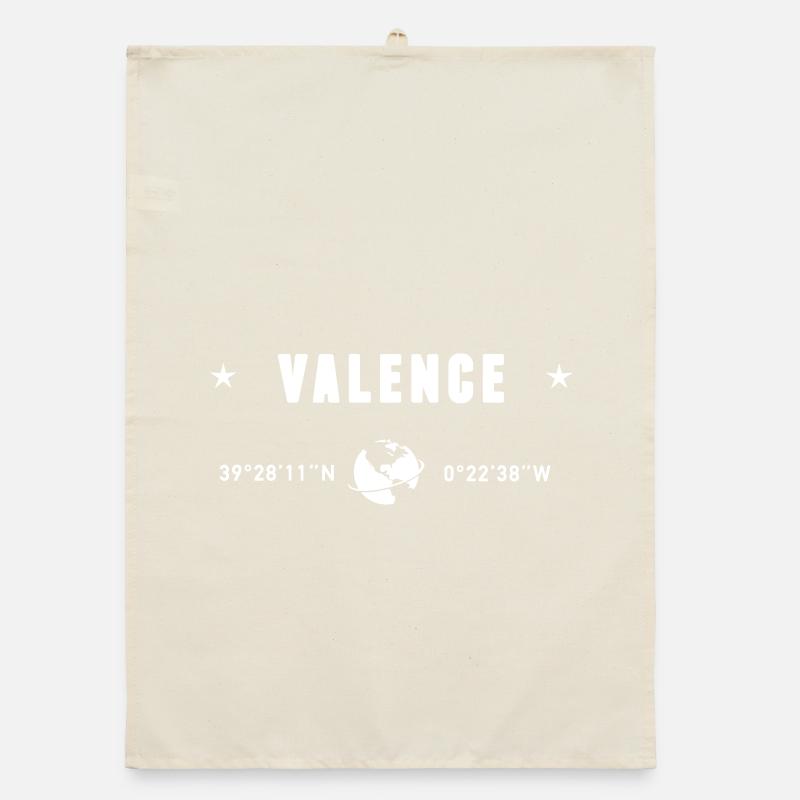 Valencia Spain Coordinates Gps Globe White Organic dish towel