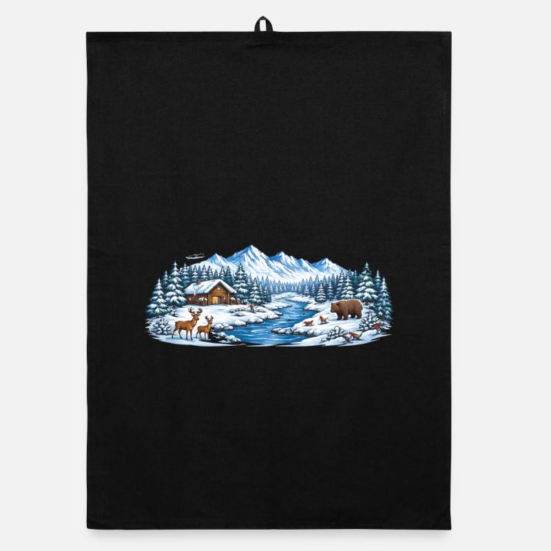 Winterwaldhütte am Fluss Organic Geschirrtuch