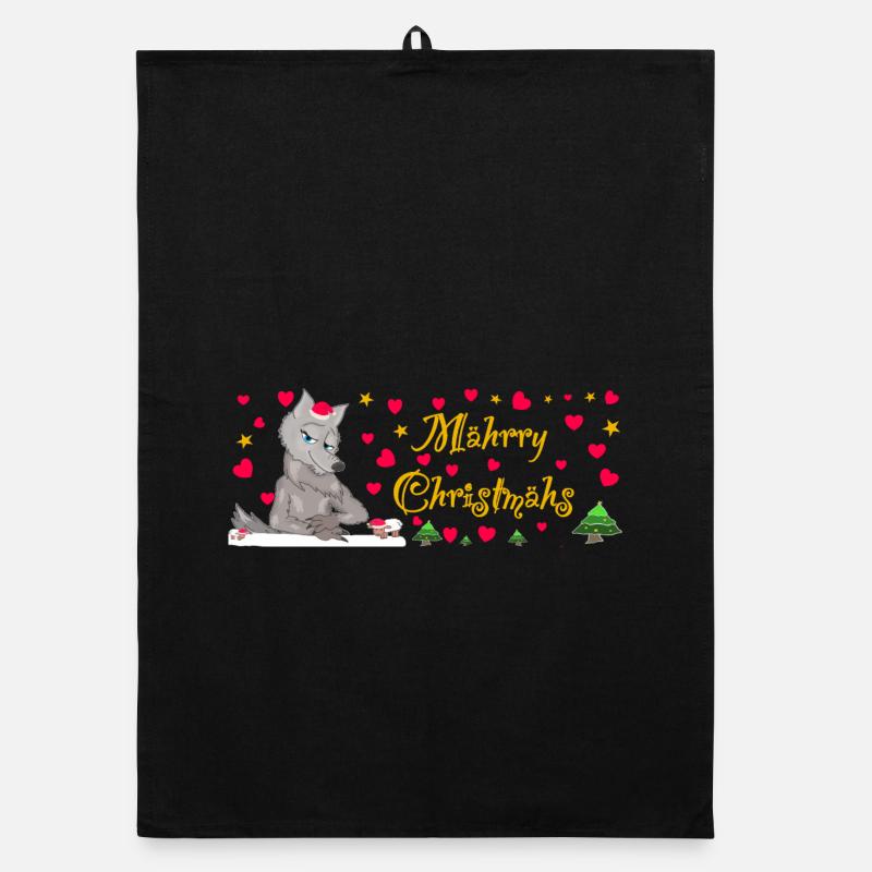 Iconic Wolf Christmas, MÄHrry Christmähs Stern Organic dish towel