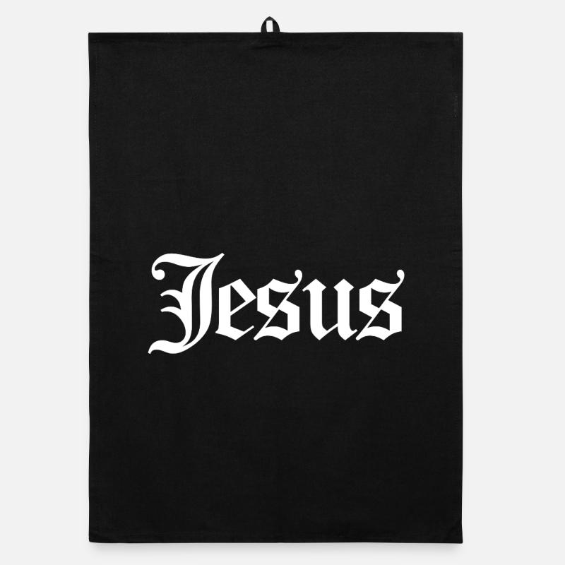 Jesus in white gothic lettering Organic dish towel