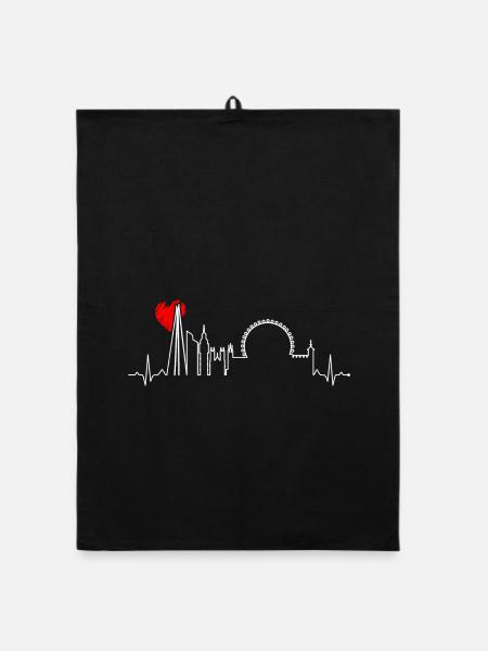 Urban Skyline Heartbeat - Organic dish towel - black - Front