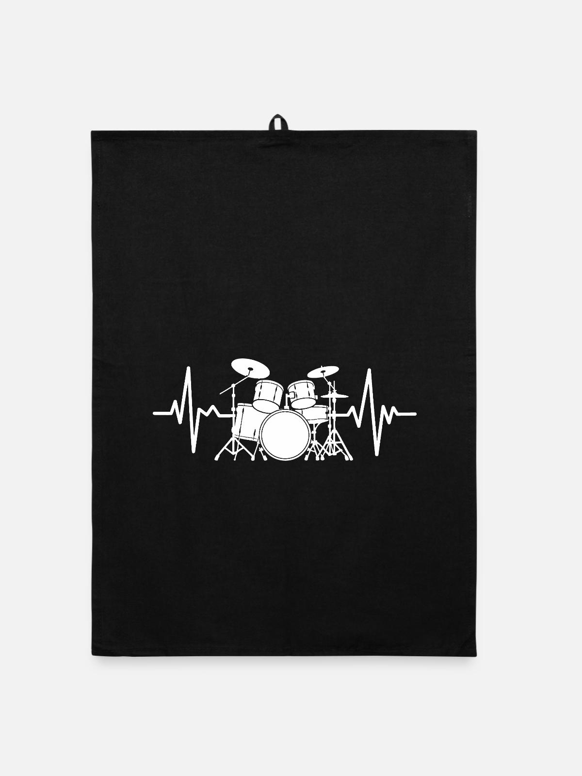 Herzschlag Drumset Muster - Organic Geschirrtuch - Schwarz - Vorne