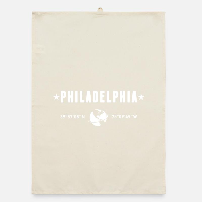 Philadelphia Coordinates Planet Earth White Organic dish towel
