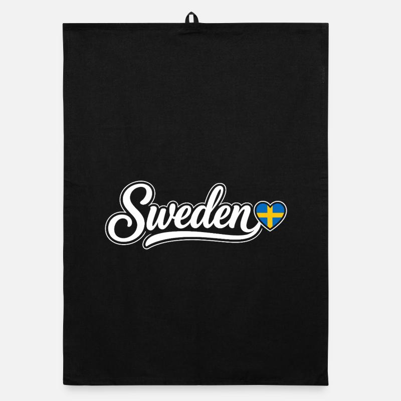 Sweden Script with Flag Heart Fan Patriotic Organic dish towel