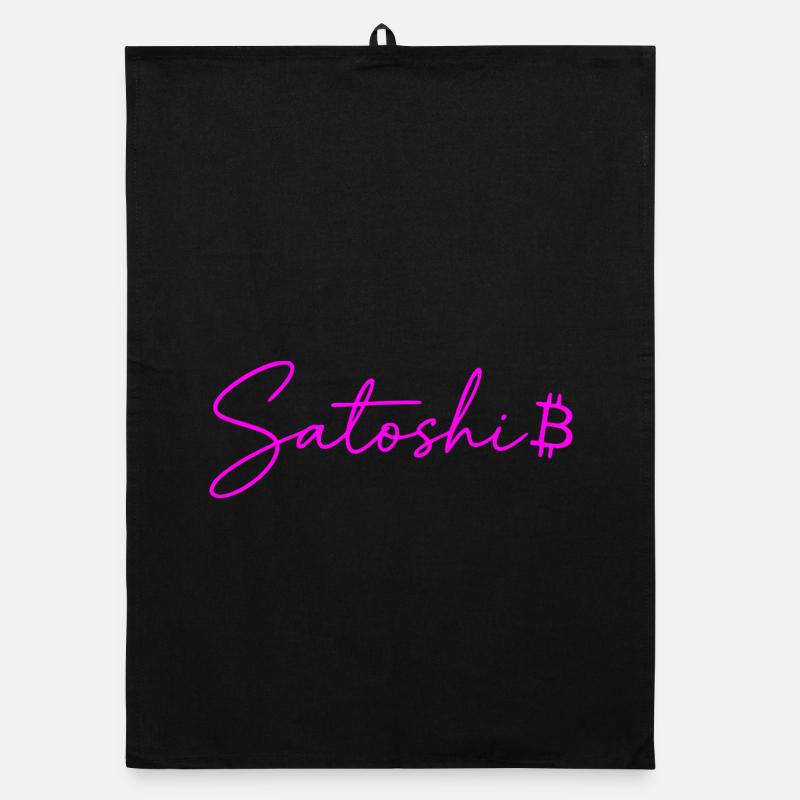Satoshi Neon Schriftzug Bitcoin Script Pink Organic Geschirrtuch
