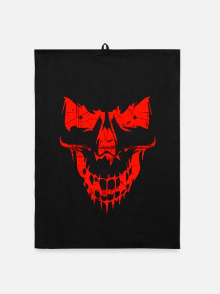 Roter Totenkopf Grunge Stil - Organic Geschirrtuch - Schwarz