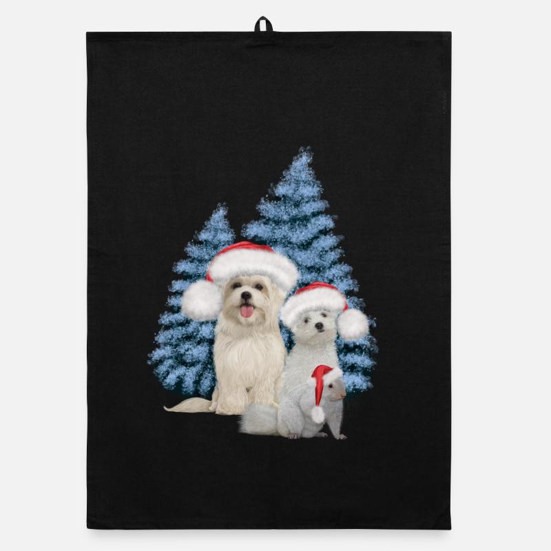 Weihnachtsnetter Hund mit Eichhörnchen Organic Geschirrtuch