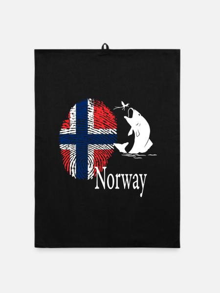 Norwegen Angeln Fisch – Flagge Norway - Organic Geschirrtuch - Schwarz