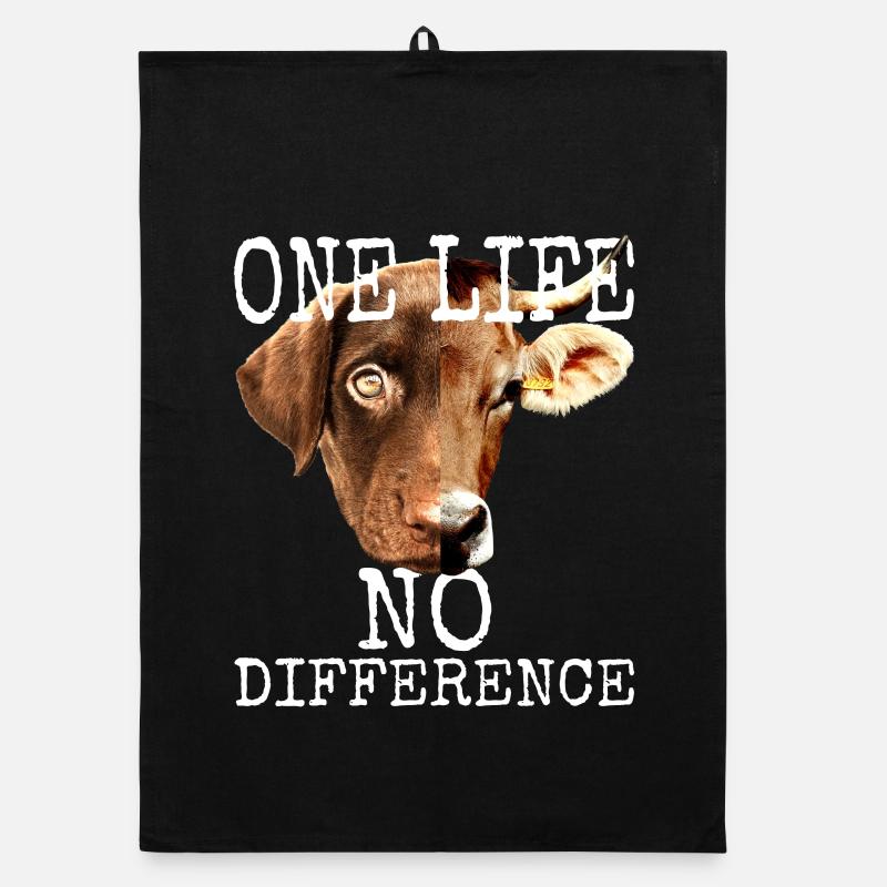One Life No Difference Vegan Vegetarier Tierschutz Organic Geschirrtuch