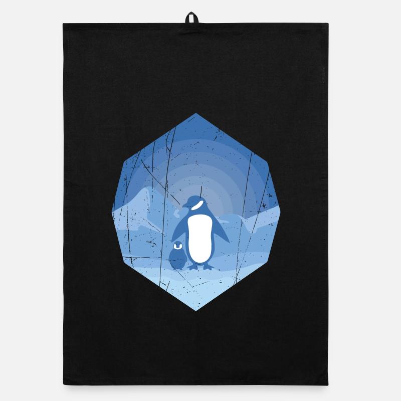 Pinguin Mutter mit Pinguin Baby - Organic Geschirrtuch - Schwarz