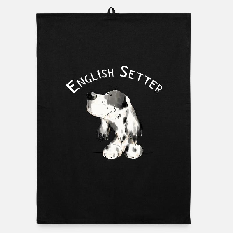 Happy Englischer Setter I Hunde Comic Geschenk Organic Geschirrtuch