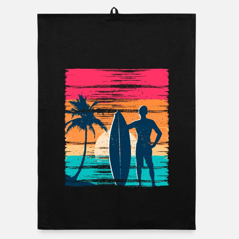Surfer Sunset Retro Organic Geschirrtuch