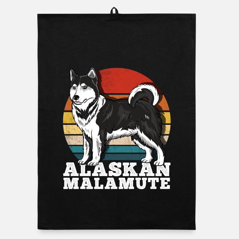 Alaskan Malamute Dog Lover Rétro - Torchon bio - noir