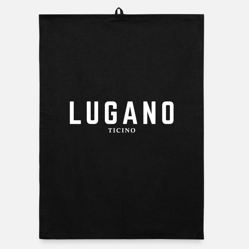 Lugano Ticino Bold Typo - Organic Geschirrtuch - Schwarz