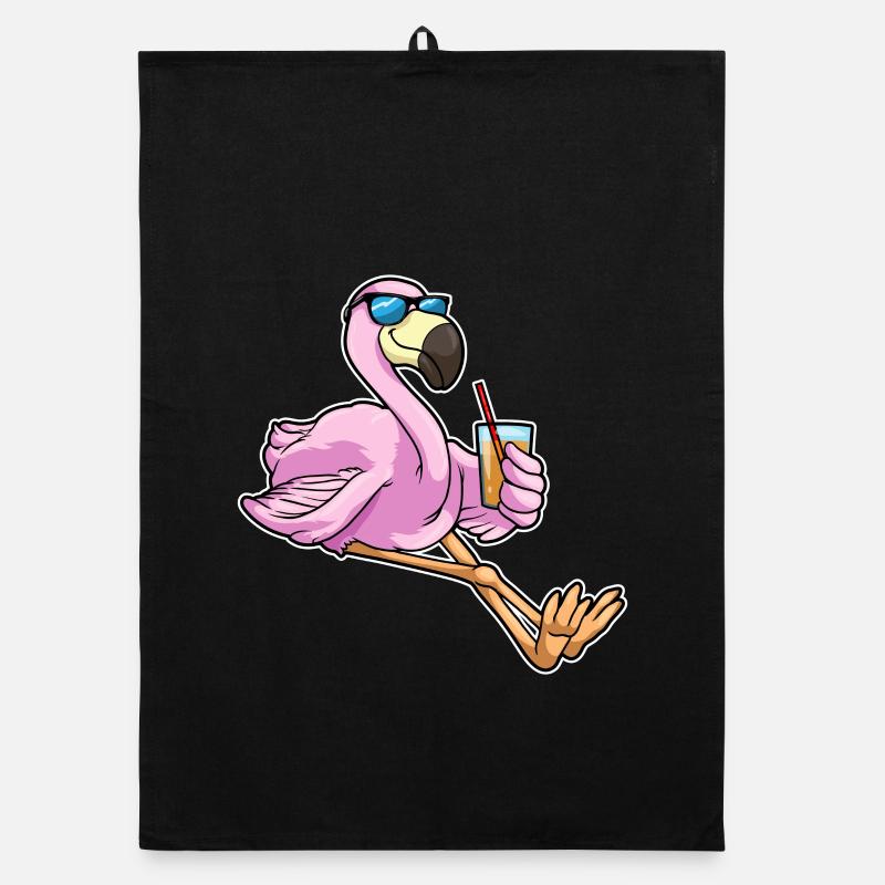 Flamingo mit Getränk mit Strohhalm Organic Geschirrtuch
