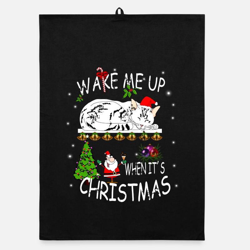 Happy Holidays with cat Organic dish towel