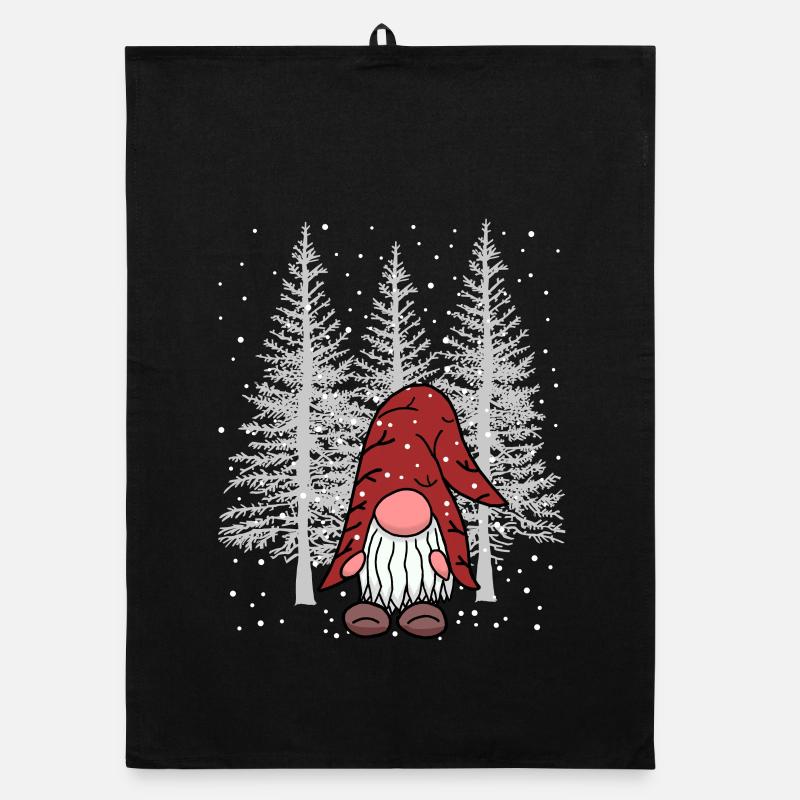 Winter Xmas Wald Wichtel Zwerg Waldbewohner Kind - Organic Geschirrtuch - Schwarz