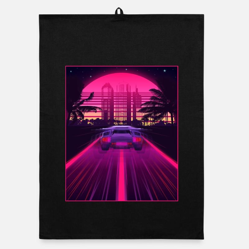 Synthwave Aesthetic Retro Vaporwave 80s 90s Auto Organic dish towel