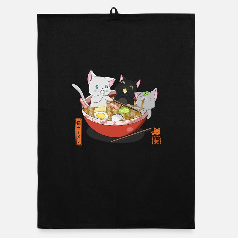 Ramen Katzen - Organic Geschirrtuch - Schwarz