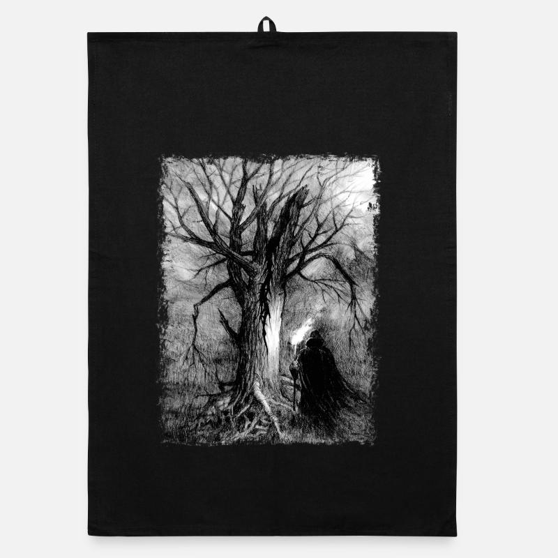 The Wanderer's Shadow by a Dead Tree Organic dish towel