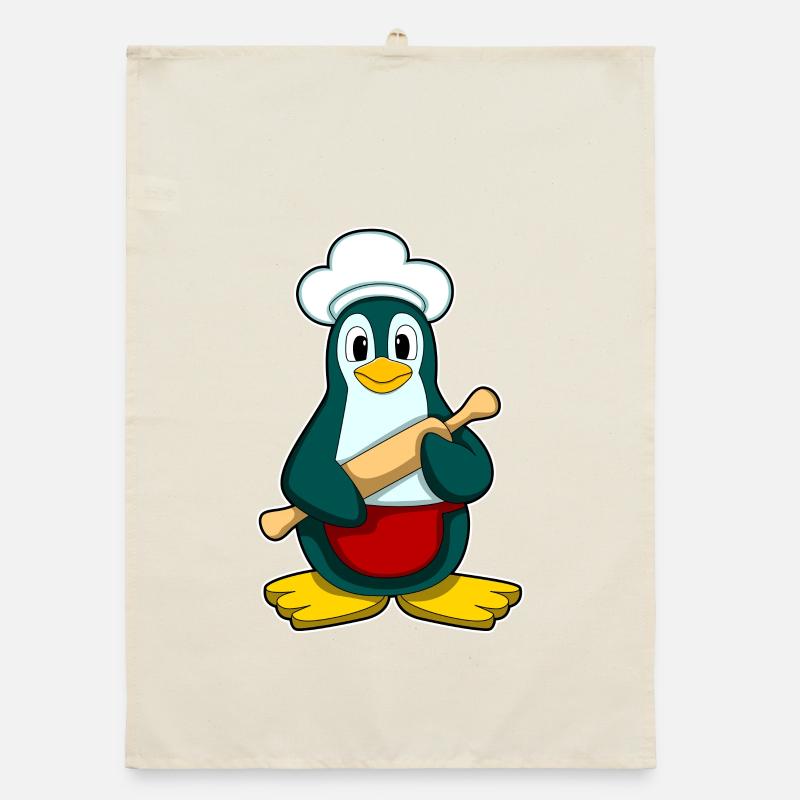 Penguin as a baker with rolling pin Organic dish towel