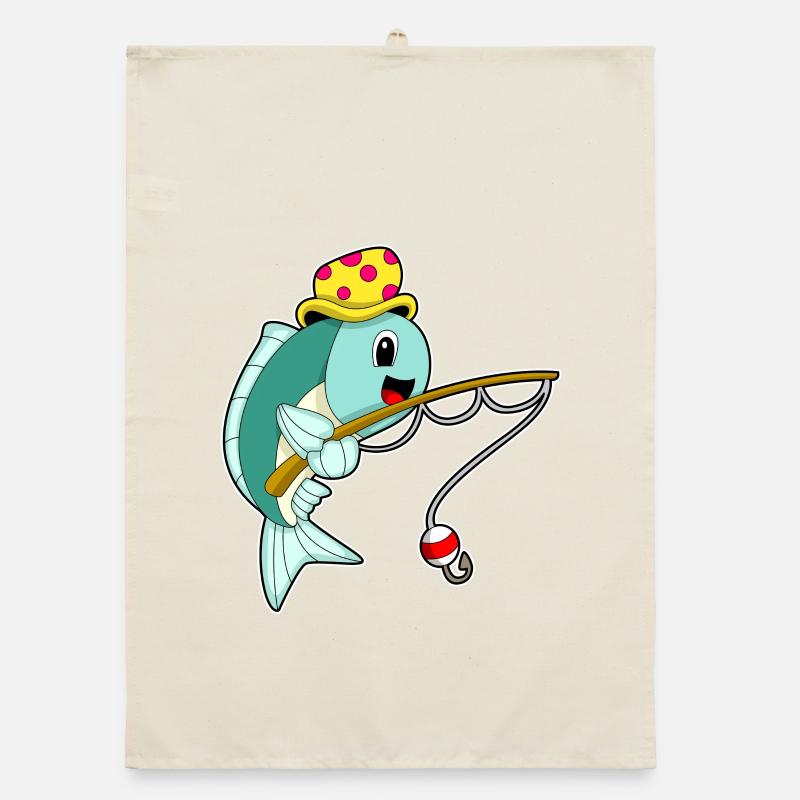 Pêcheur pêcheur à la canne à pêche Torchon bio
