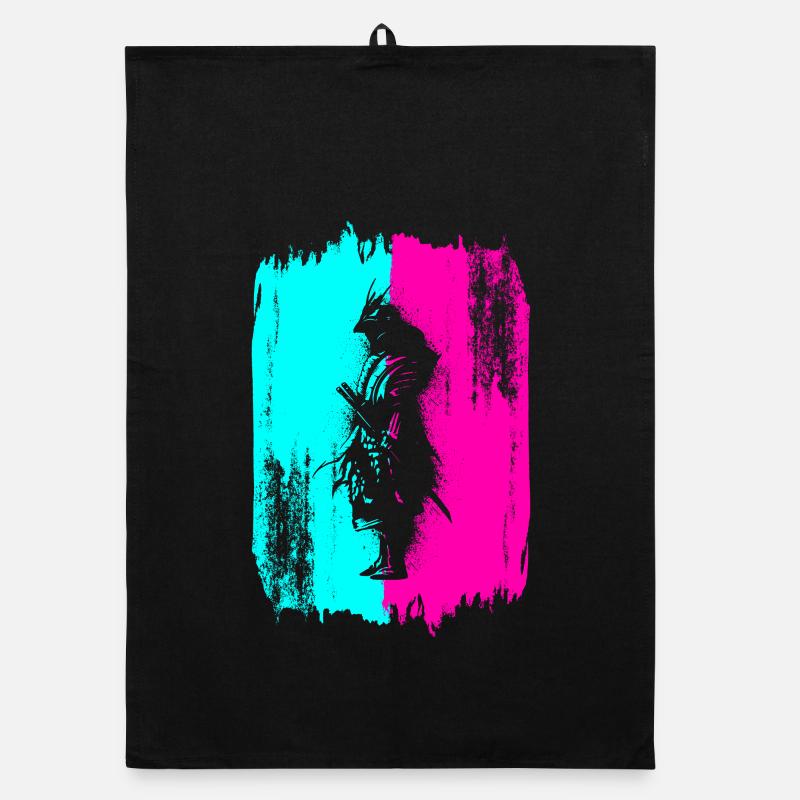 Samurai In A Turquoise And Pink Frame Organic dish towel