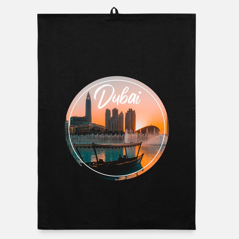 Dubai Sunset Skyline Boat Organic dish towel